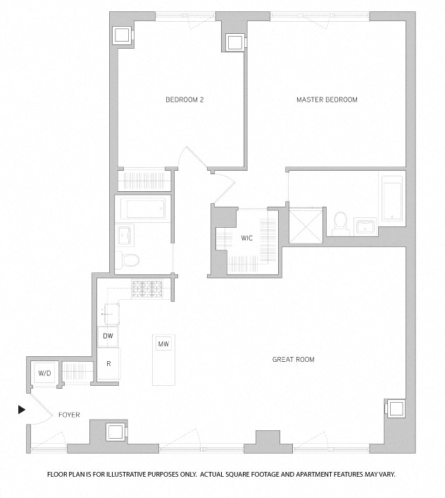 Floor plan for 2 beds, 2 baths, 1279 sqft